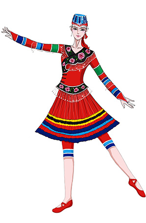 彝族舞蹈演出服裝設計彝族舞蹈服裝定制女裝