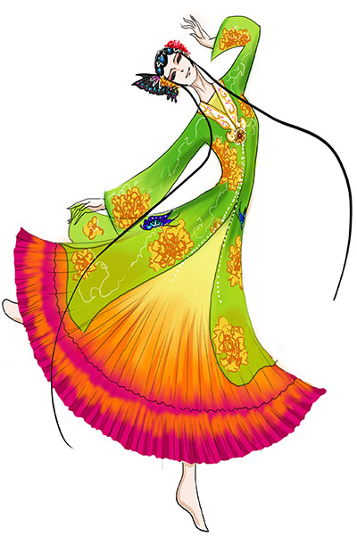 古典舞蹈百花爭艷服裝設計女舞臺演出服裝古典舞蹈服裝設計