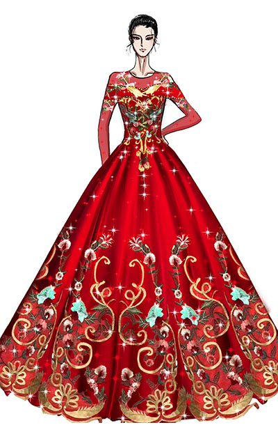 中式刺繡女高音舞臺演出服裝設計與定制款式！